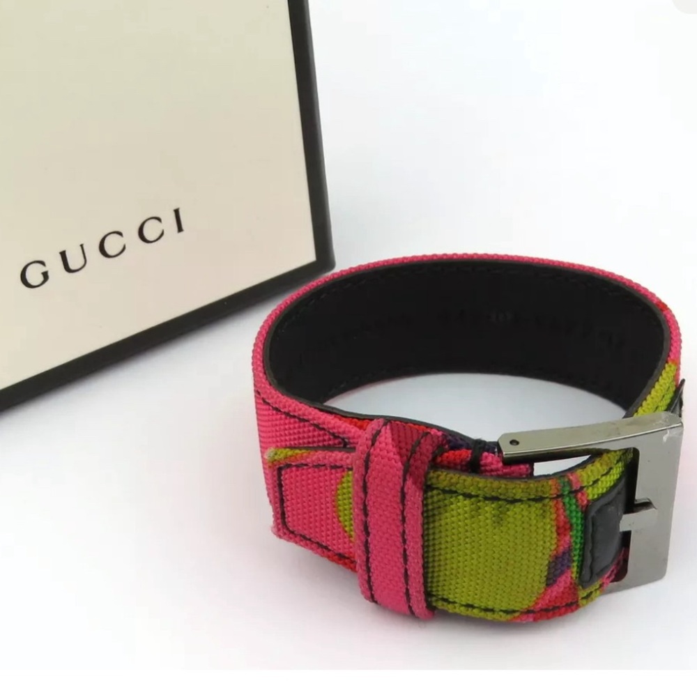 Gucci canvas on leather bracelet